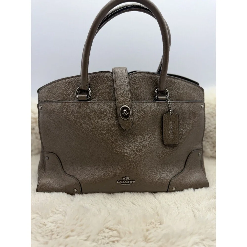 Coach Mercer Satchel Tote Bag Pebbled Leather Brown Shoulder Crossbody Purse - Picture 4 of 16
